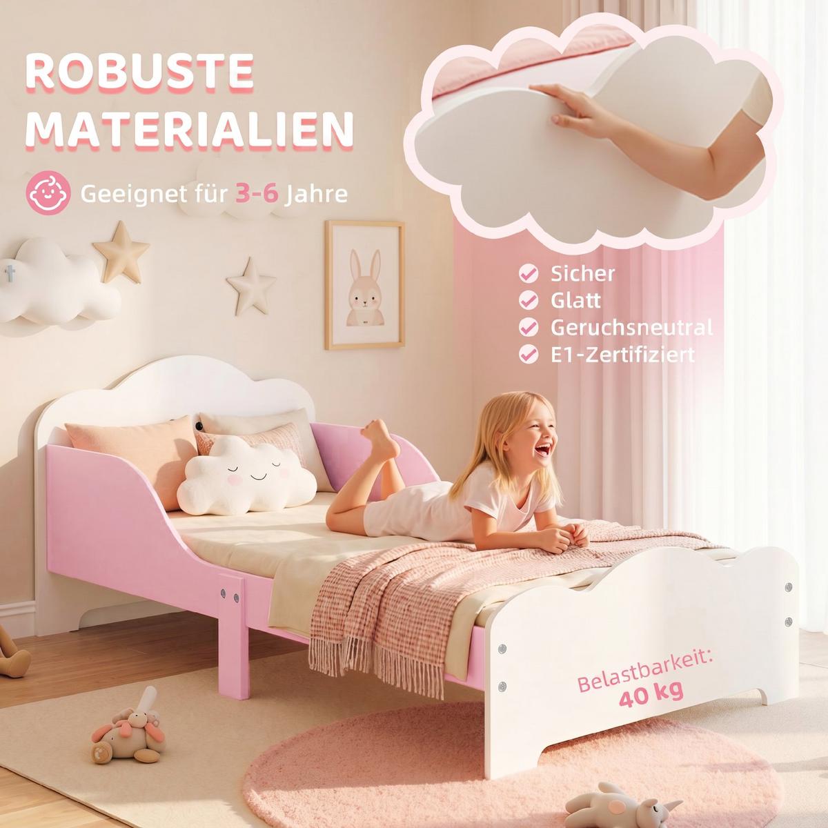 KINDERBETT MDF Rosa - Rosa, Holzwerkstoff (70/140cm) - AIYAPLAY