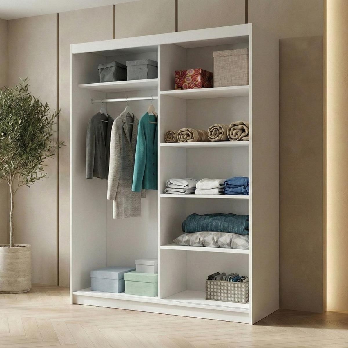 SCHWEBETÜRENSCHRANK Hela mit 2 Türen. 120 cm, Weiß - Weiß, Holzwerkstoff (120/205/60cm) - Beautysofa