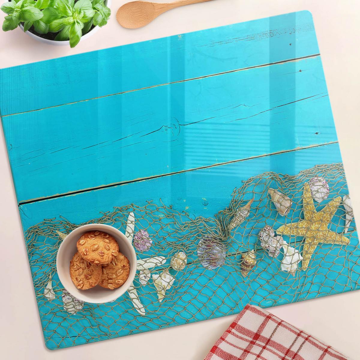 GLASPLATTE 60x52 cm Seesternschalen - Blau, Glas (60/0.4/52cm) - TULUP