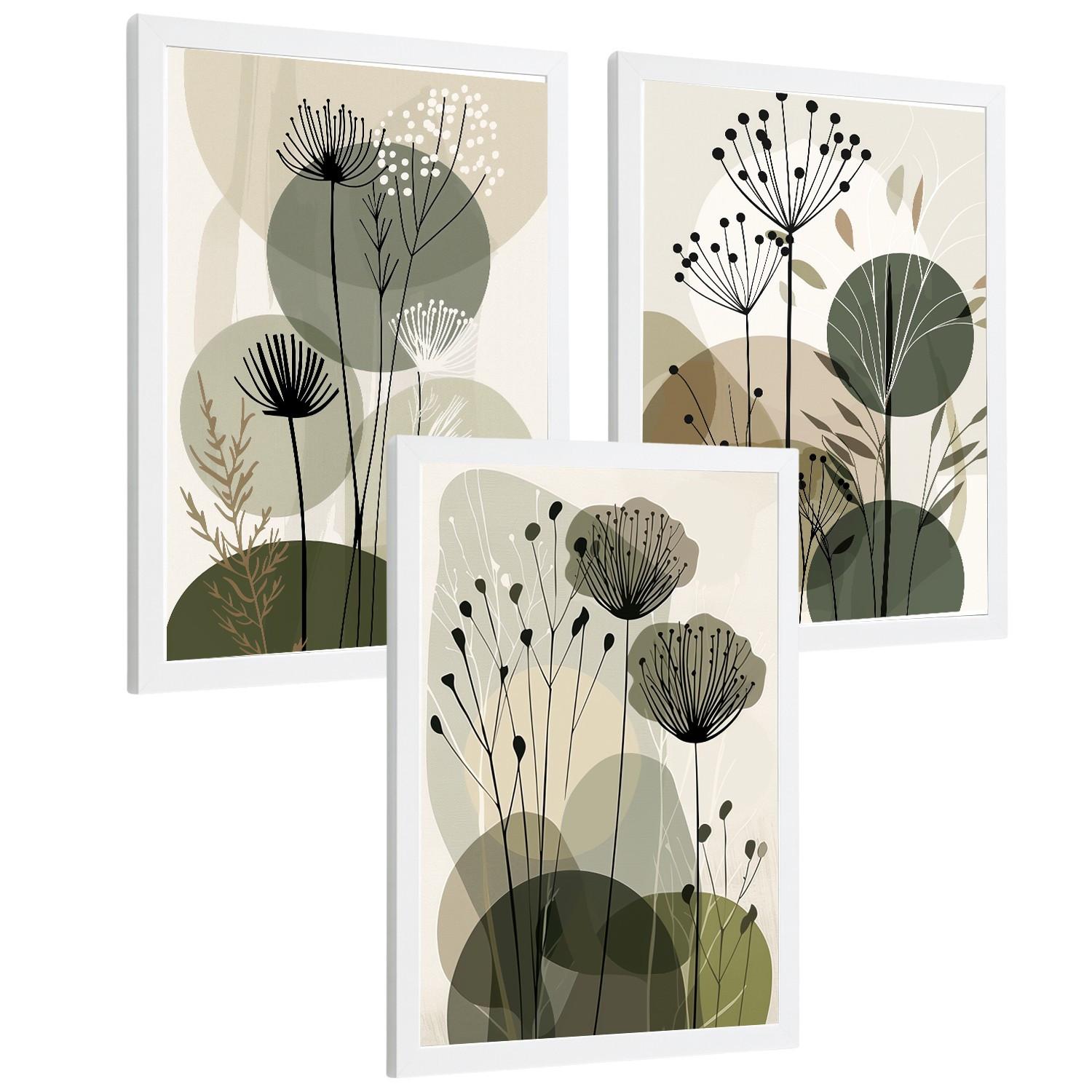 POSTER 4er Kunstdruck-Set Wandbilder Blumen Botanisch modern Wohnzimmer Deko, Schlafzimmer, Küche, Badezimmer Weißer Rahmen A4 - Weiß, Papier (29.7/1/21cm) - Nacnic