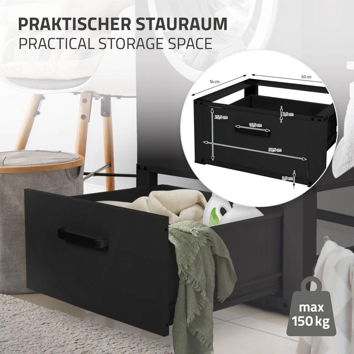 WASCHMASCHINEN UNTERGESTELL mit Schublade 63x54cm Schwarz aus Stahl - Schwarz, Metall (54/31.5/63cm) - ML-DESIGN