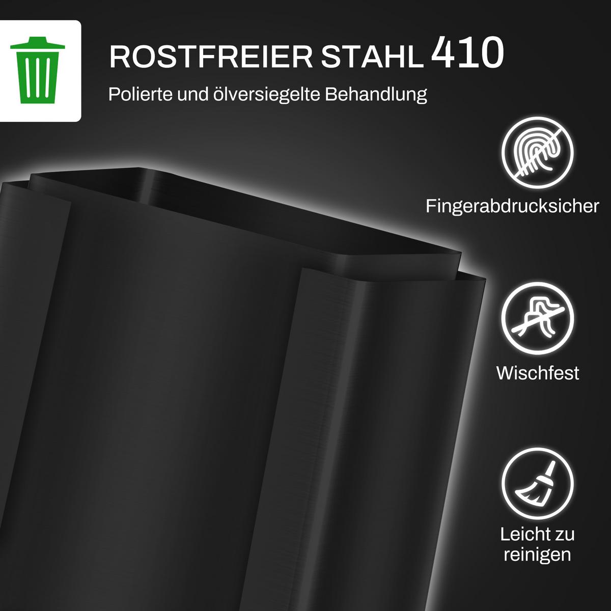 MÜLLEIMER 2 x 25L Treteimer mit Deckel, Fußpedal, Inneneimer, Edelstahl - Schwarz, Metall (37.5/56/47.7cm) - HOMCOM