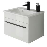 WASCHBECKENUNTERSCHRANK Waschbecken weiß Hochglanz, Waschtisch Set hängend, 60 x 44 cm - Weiß Hochglanz/Schwarz, Holzwerkstoff/Kunststoff (60/45/47cm) - Furn.Design