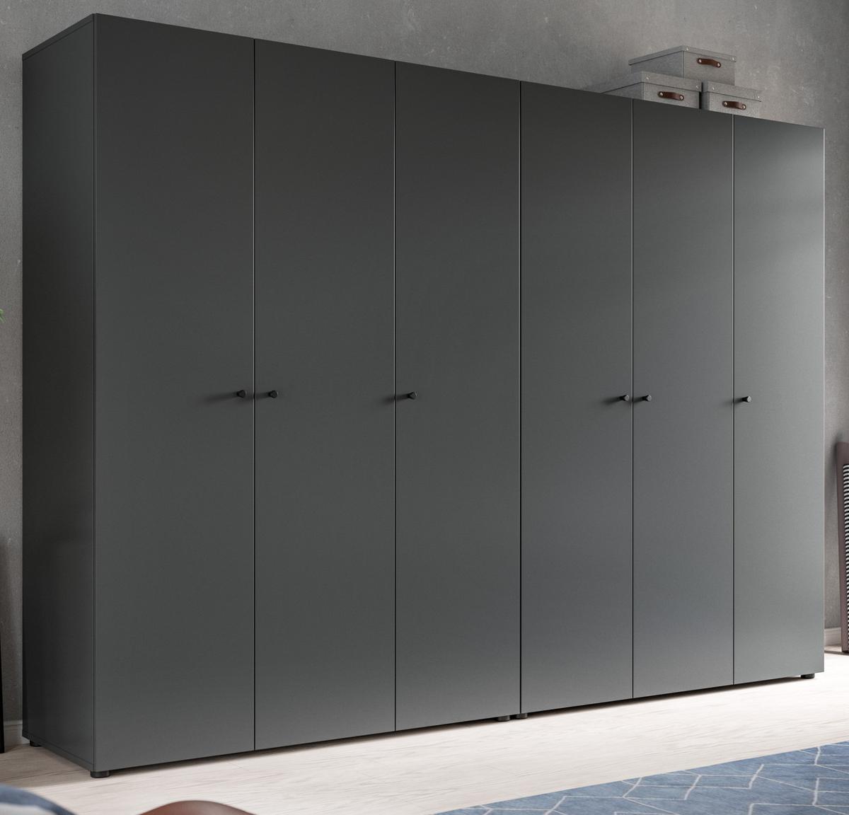 KLEIDERSCHRANK grau 6-türig 240 cm, Drehtürenschrank mit Kleiderstangen - Schwarz/Grau, Holzwerkstoff/Kunststoff (240/176/51cm) - Inn.Furn