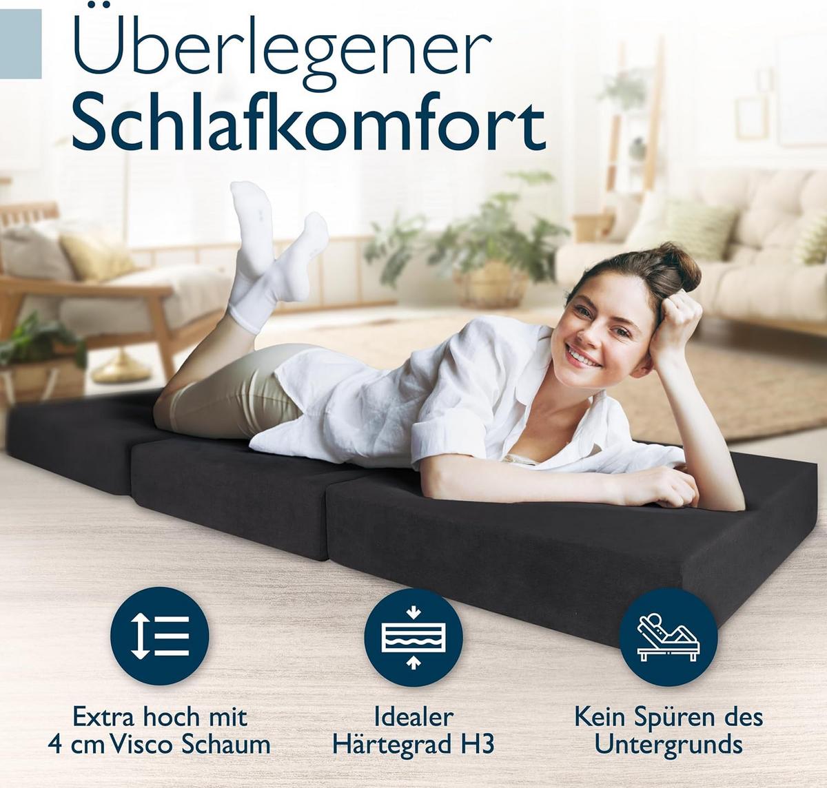 VISCO KLAPPMATRATZE VS95195x75x14cm mit Husse Anthrazit (2tlg) - Anthrazit, Textil - Beautissu 