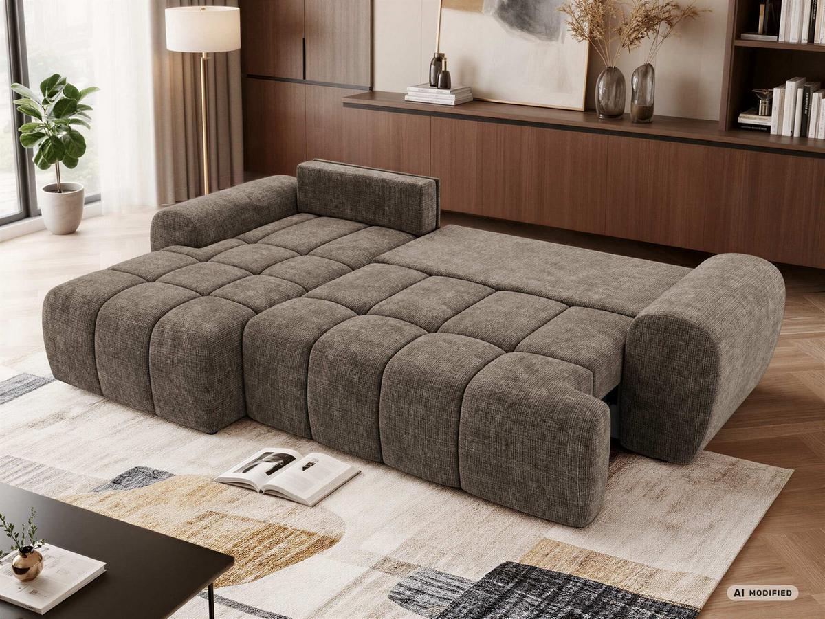 ECKSOFA MARIVO L - Braun Schenille grob gewebt - Links Seite - Schwarz/Braun, Kunststoff/Textil (161/271cm) - MKS