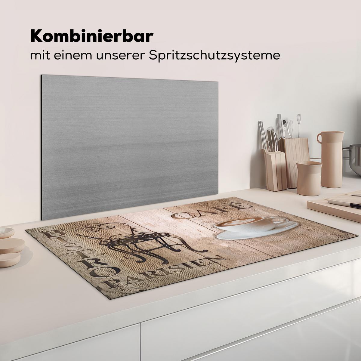 HERDABDECKPLATTE Bistro Parisien - Café - Kaffee - Jahrgang Induktionsschutz 91.2x52 cm - Cappuccino, Kunststoff (91.2/52/0.2cm) - MuchoWow