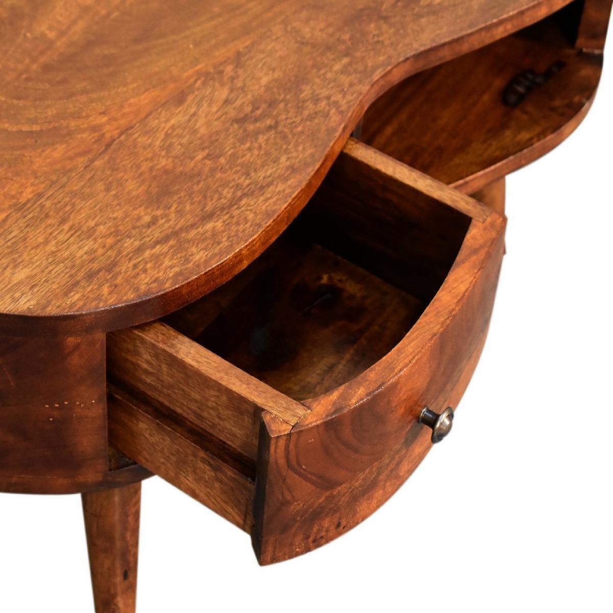 COUCHTISCH Massivholz Mini Kastanien-Welle, 1 Schublade und Offenes Fach, Dunkelbraun - Dunkelbraun/Messingfarben, Mangoholz/Holz (40/70/35cm) - Artisan Furniture
