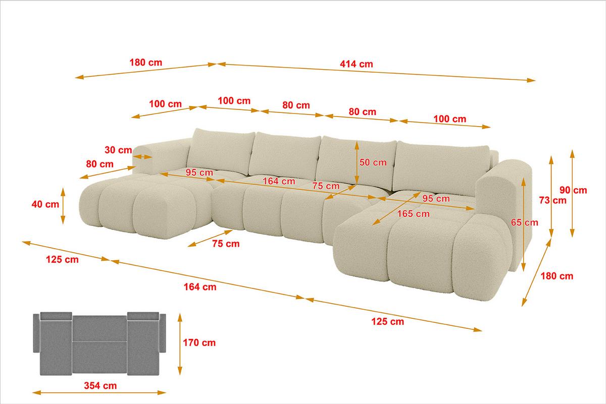 WOHNLANDSCHAFT CLOUD-U 405x185x90 Beige Bouclé - Beige, Holzwerkstoff/Kunststoff (405/90/185cm) - ALTDECOR