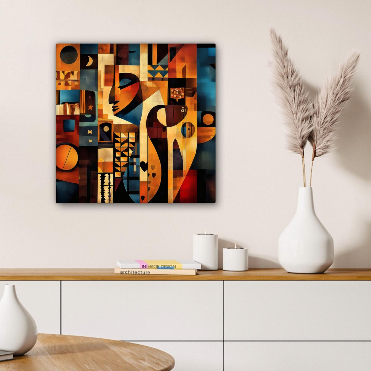 LEINWANDBILD Figuren - Abstrakt - Symbole Wandbild Wohnzimmer 50x50 cm - Terracotta, Textil (50/50cm) - MuchoWow