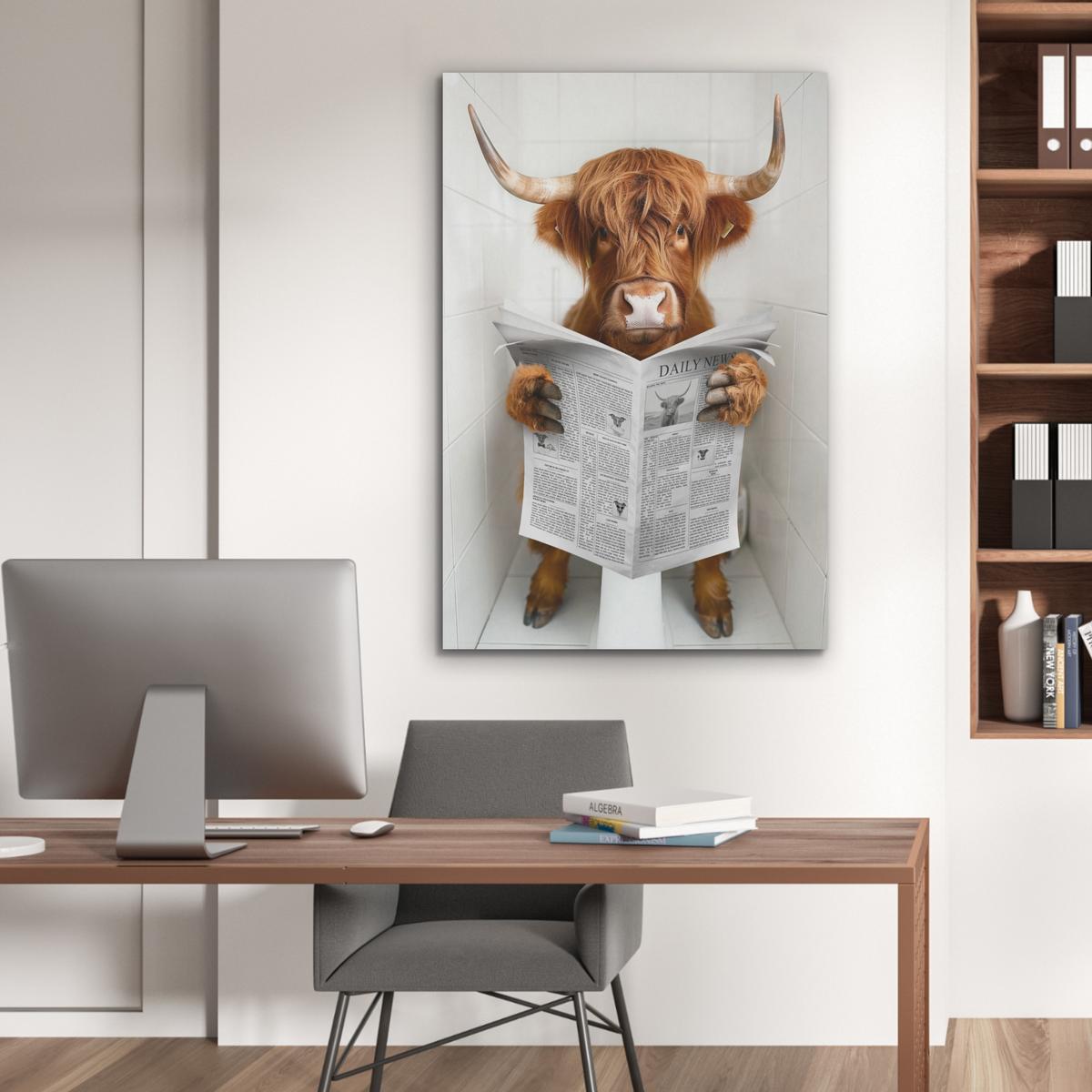 AKUSTIKBILD Schottischer Highlander - Tier - Zeitung - Toilette Wanddeko 70x100 cm - Kastanienfarben, Kunststoff (70/100/0.9cm) - MuchoWow