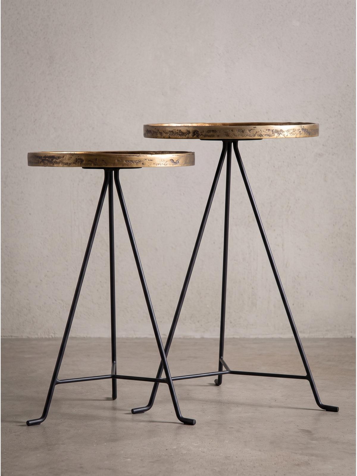 BEISTELLTISCHE 2er-Set IMOLA, Aluminium, Schwarz-Gold, Ø 38 x 62,5 cm - Goldfarben/Schwarz, Metall (38/38/62.5cm) - KADIMA DESIGN