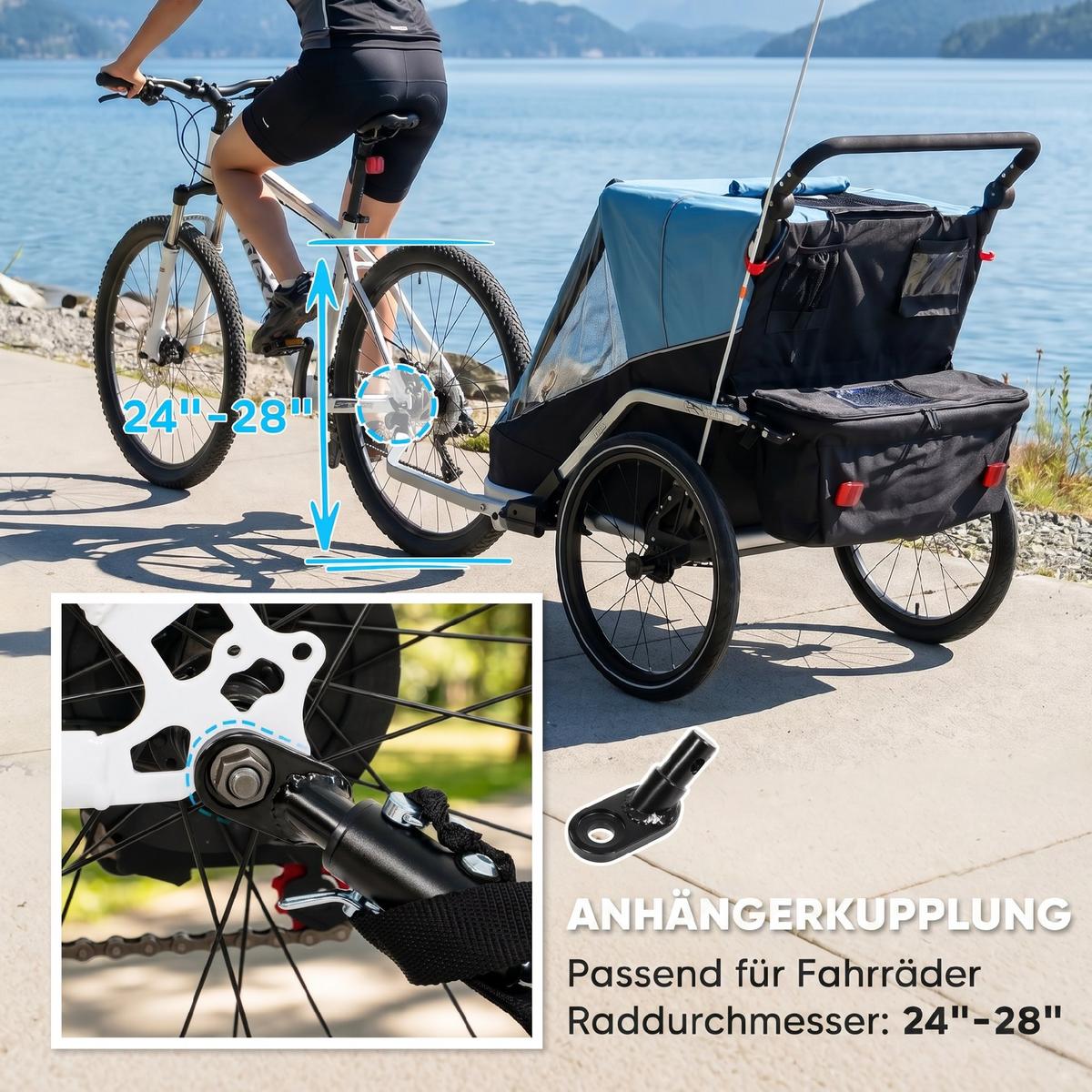 KINDERFAHRRADANHÄNGER Stahl Oxford Gewebe Blau - Blau, Metall (82/102/155cm) - AIYAPLAY