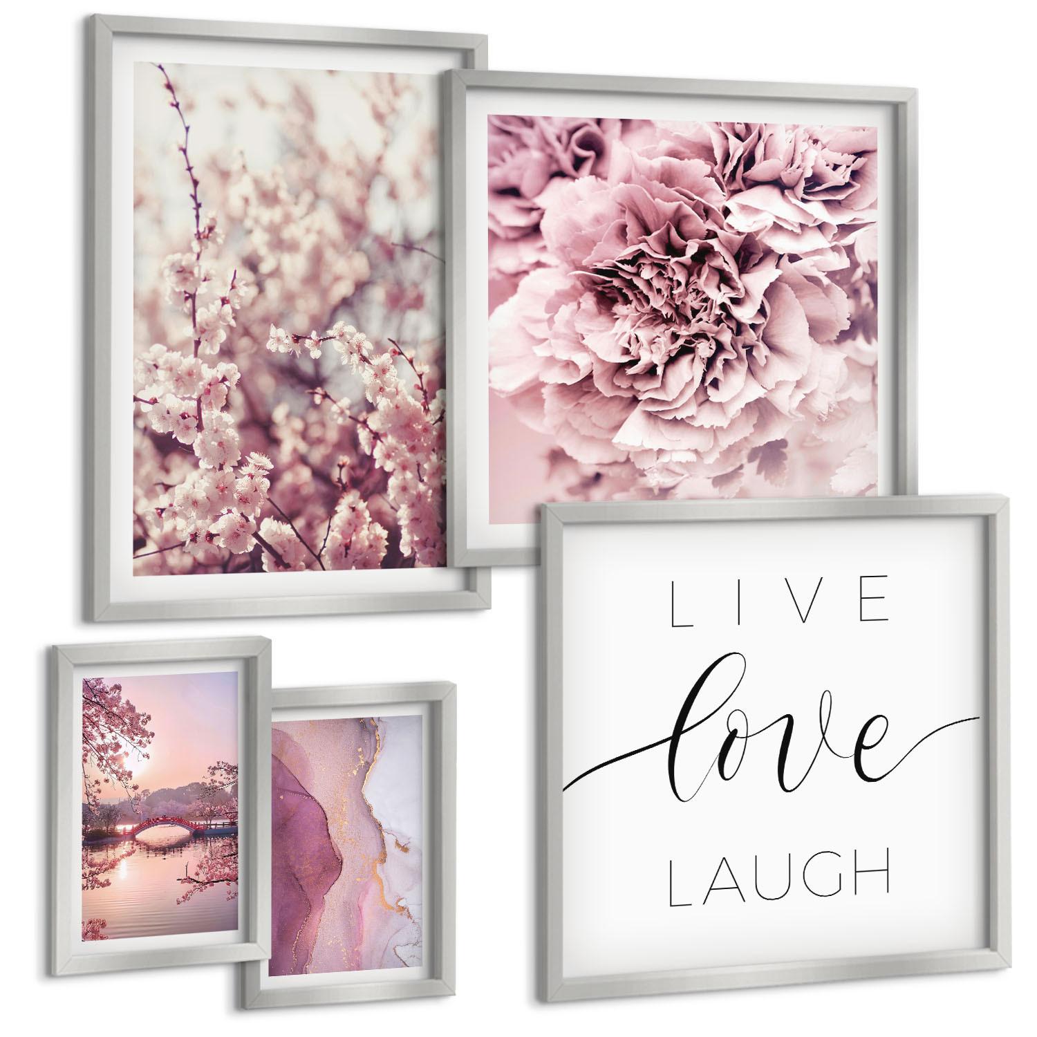 BILDER SET 5er Set - 50x50 cm & 20x30 cm & 40x60 cm Silberner Rahmen - Italienische Sonnenuntergänge - Silberfarben, Kunststoff (40/60cm) - TULUP