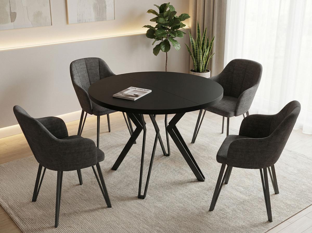 ESSTISCH Revena runder ausziehbarer, Schwarz 120-200/120/76 cm - Schwarz, Holzwerkstoff/Metall (120/200/76cm) - WFL GROUP