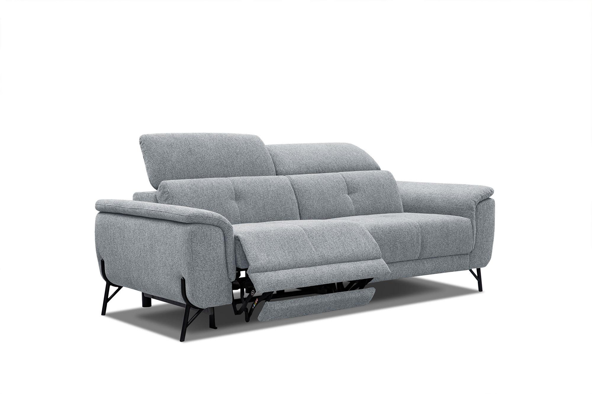 SOFA AVENA 3-Sitzer mit 1 Relaxfunktion, silberfarben - Silberfarben, Holzwerkstoff/Textil (204/80/108cm) - Wozimo