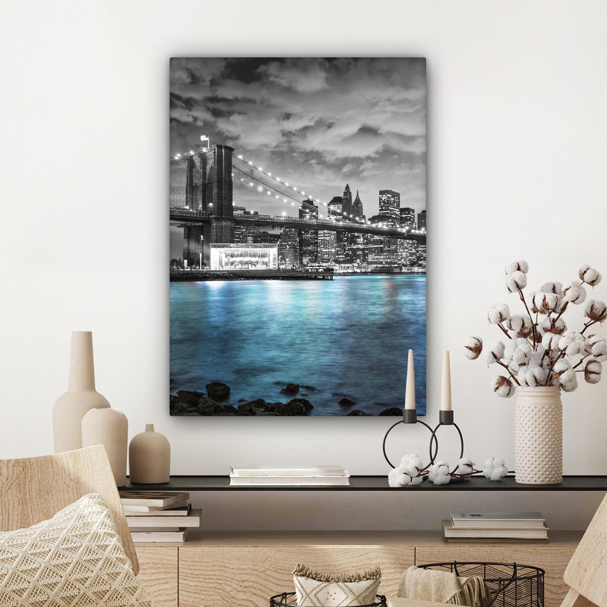 LEINWANDBILD New York - Skyline - Stadt - Blau Wandbild Wohnzimmer 60x80 cm - Blaugrau, Textil (60/80cm) - MuchoWow