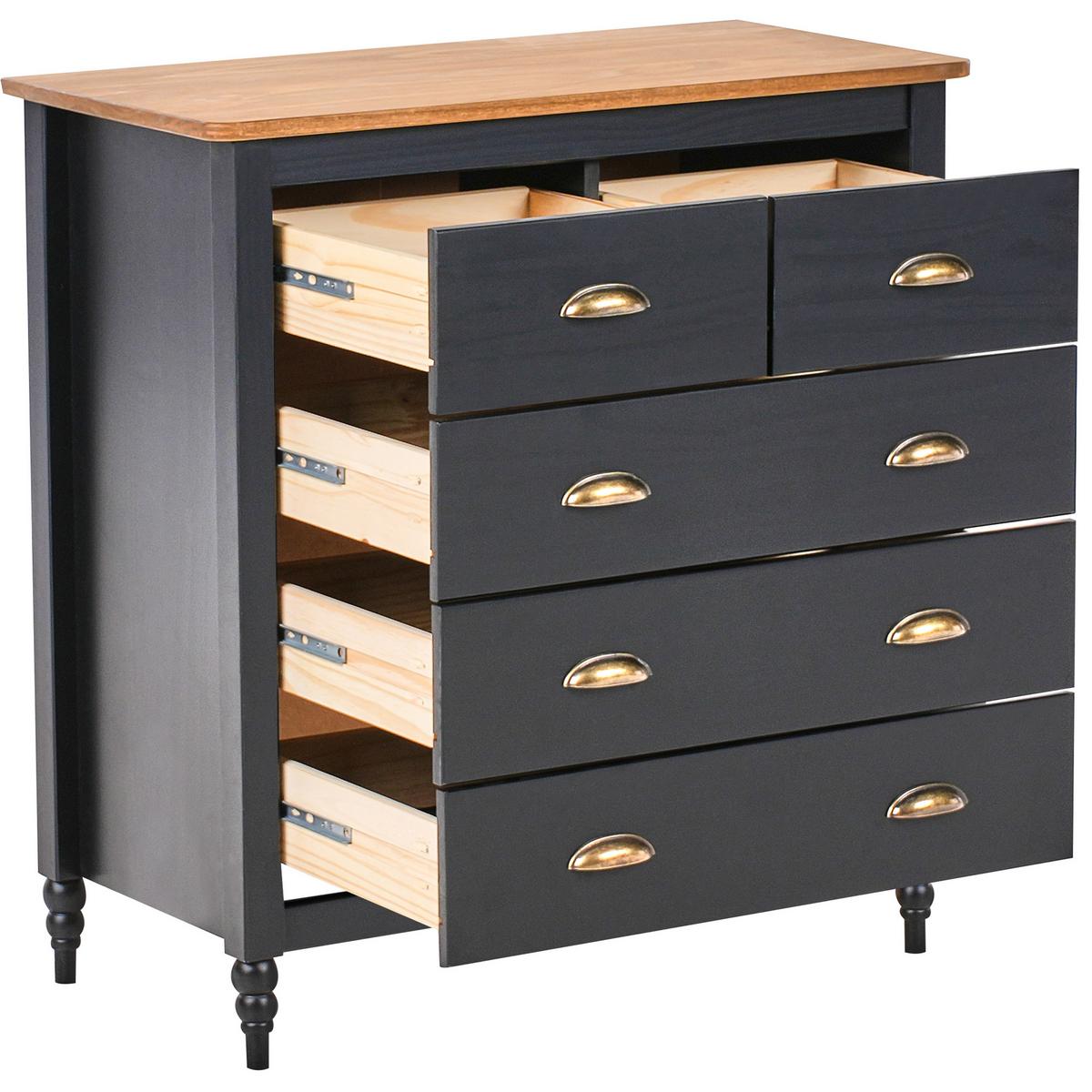 KOMMODE mit 5 Schubladen Kiefernholz Schwarz Shillington - Schwarz, Holz (79/83/40cm) - Beliani