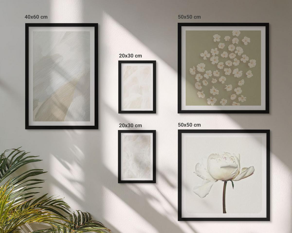 BILDER SET 5er Set - 50x50 cm & 20x30 cm & 40x60 cm Schwarzer Rahmen - Blumen, modische Boho-Texturen - Schwarz, Kunststoff (40/60cm) - TULUP
