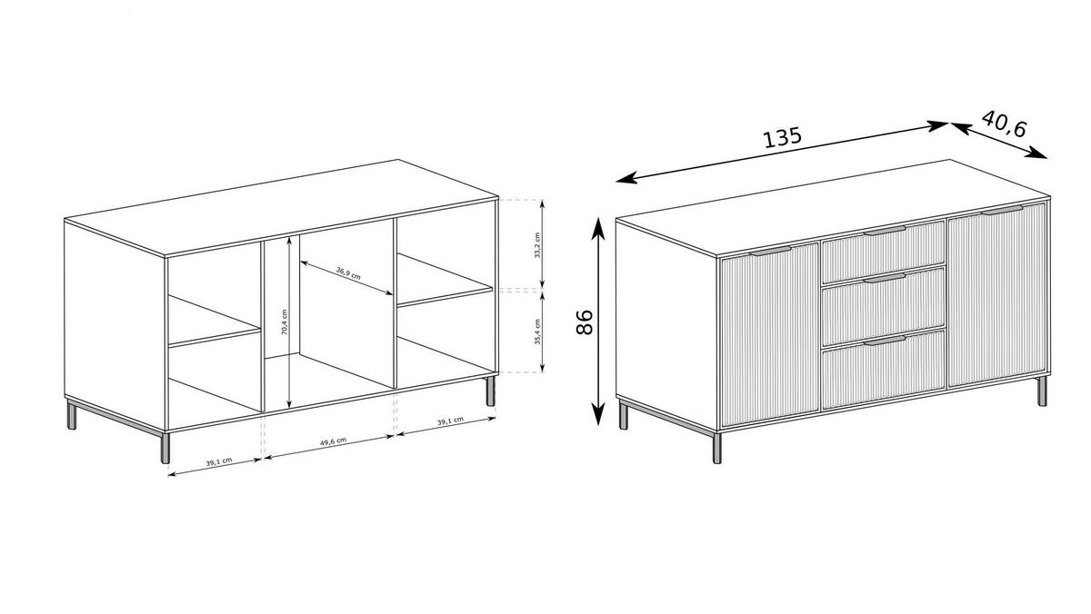 KOMMODE ZIGO 135/86/40,6cm mit 3 Schubladen 2 Türen Blau - Blau, Holzwerkstoff (135/86/40.6cm) - MASSENO
