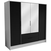 DREHTÜRENSCHRANK CAVA 200/200/51 cm Modern Kleiderschrank 4-türig mit Spiegel Weiß - Schwarz/Weiß, Holzwerkstoff (200/200/51cm) - MASSENO