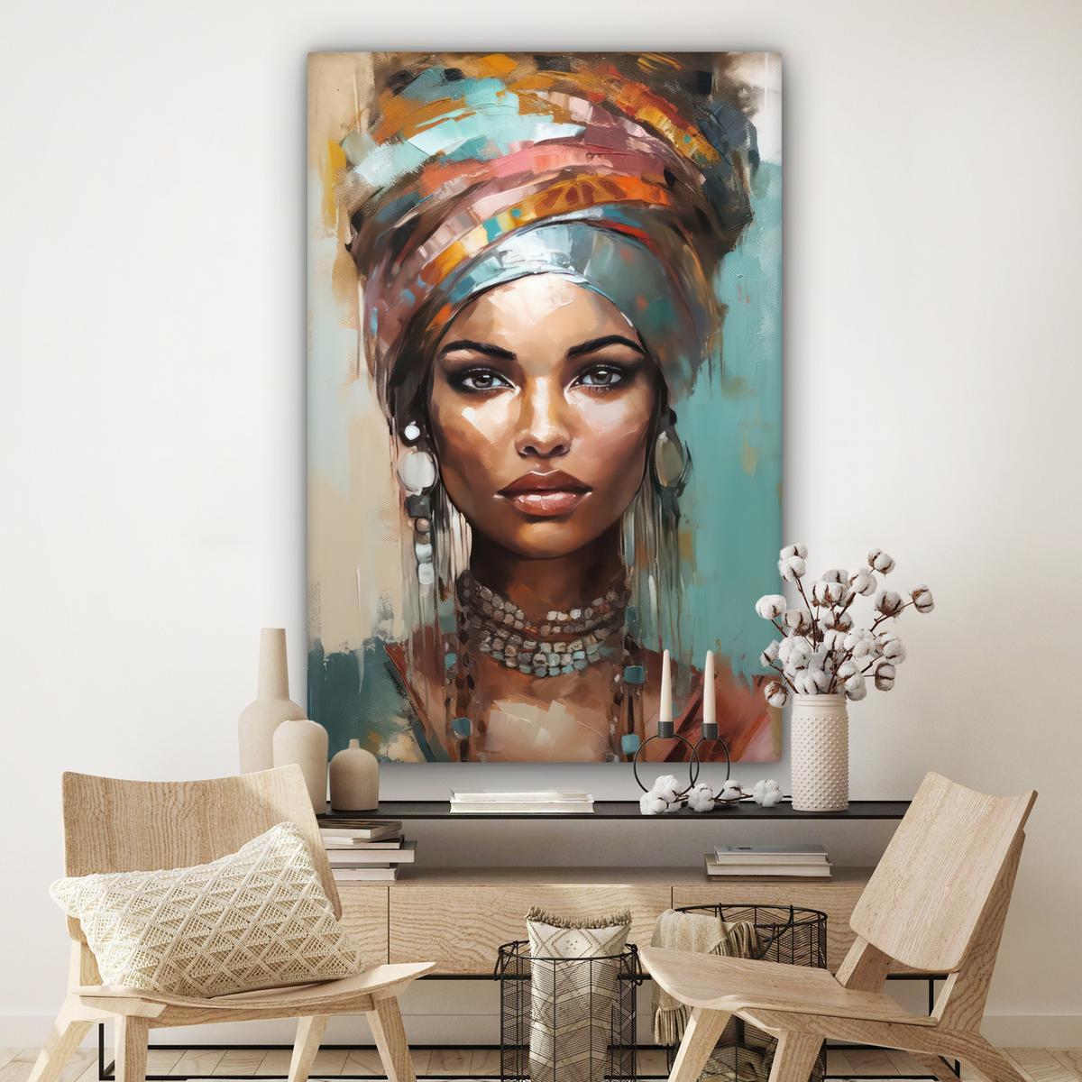 LEINWANDBILD Frau - Kunst - Schmuck - Porträt Deko Groß 90x140 cm - Blaugrau, Textil (90/140cm) - MuchoWow