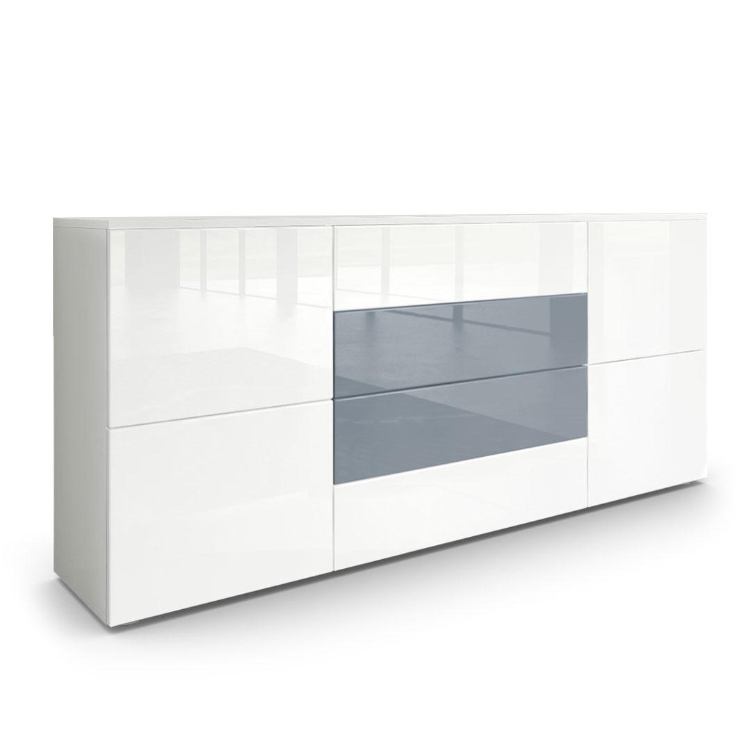 SIDEBOARD Rova Weiß Hochglanz / Grau Hochglanz - Weiß Hochglanz/Anthrazit, Holzwerkstoff (166/72/35cm) - Vladon