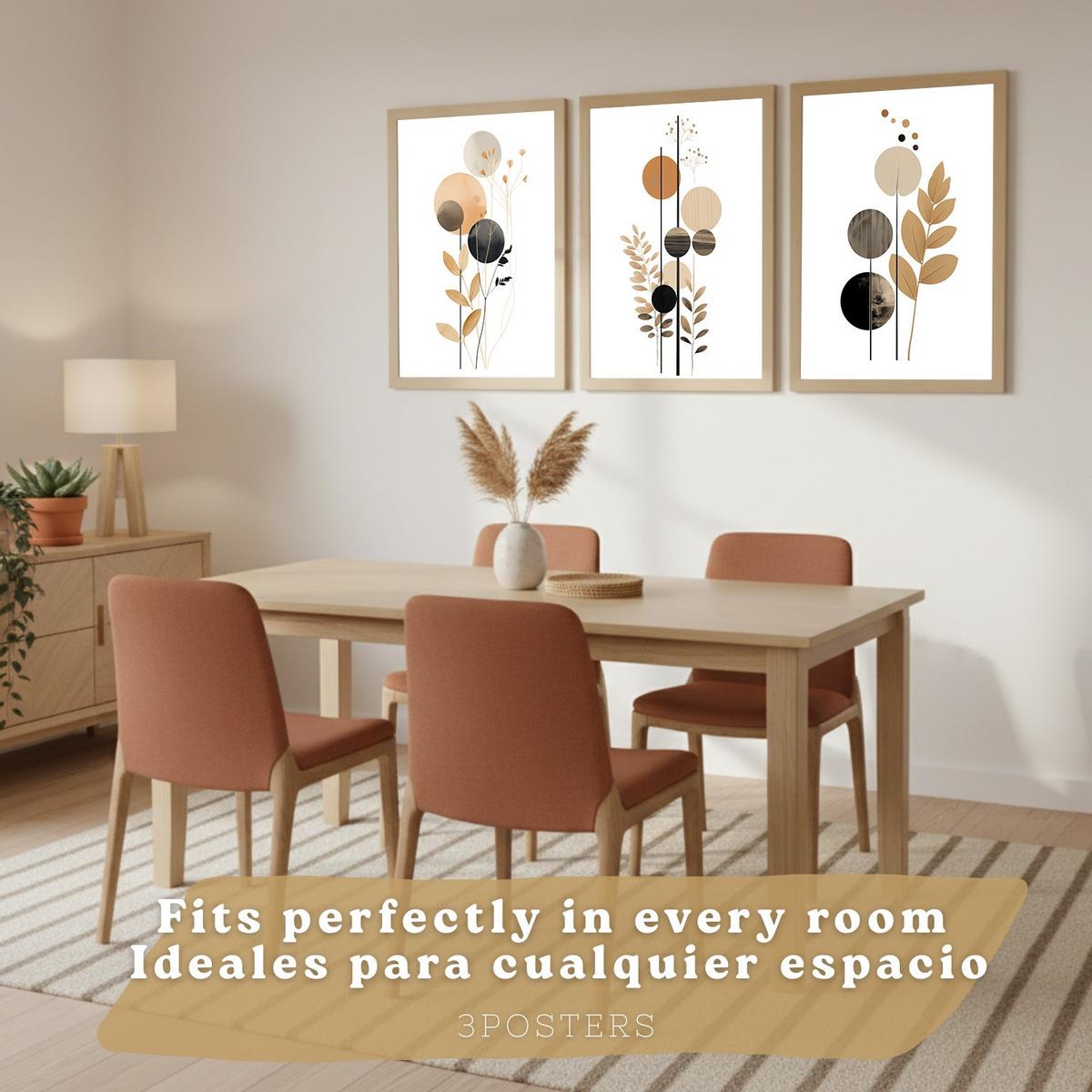POSTER 3er-Set Wandbilder Geometrische Blumen modern Wohnzimmer Deko, Schlafzimmer, Küche, Badezimmer Rahmenlos A4 - Klar, Papier (29.7/1/21cm) - Nacnic