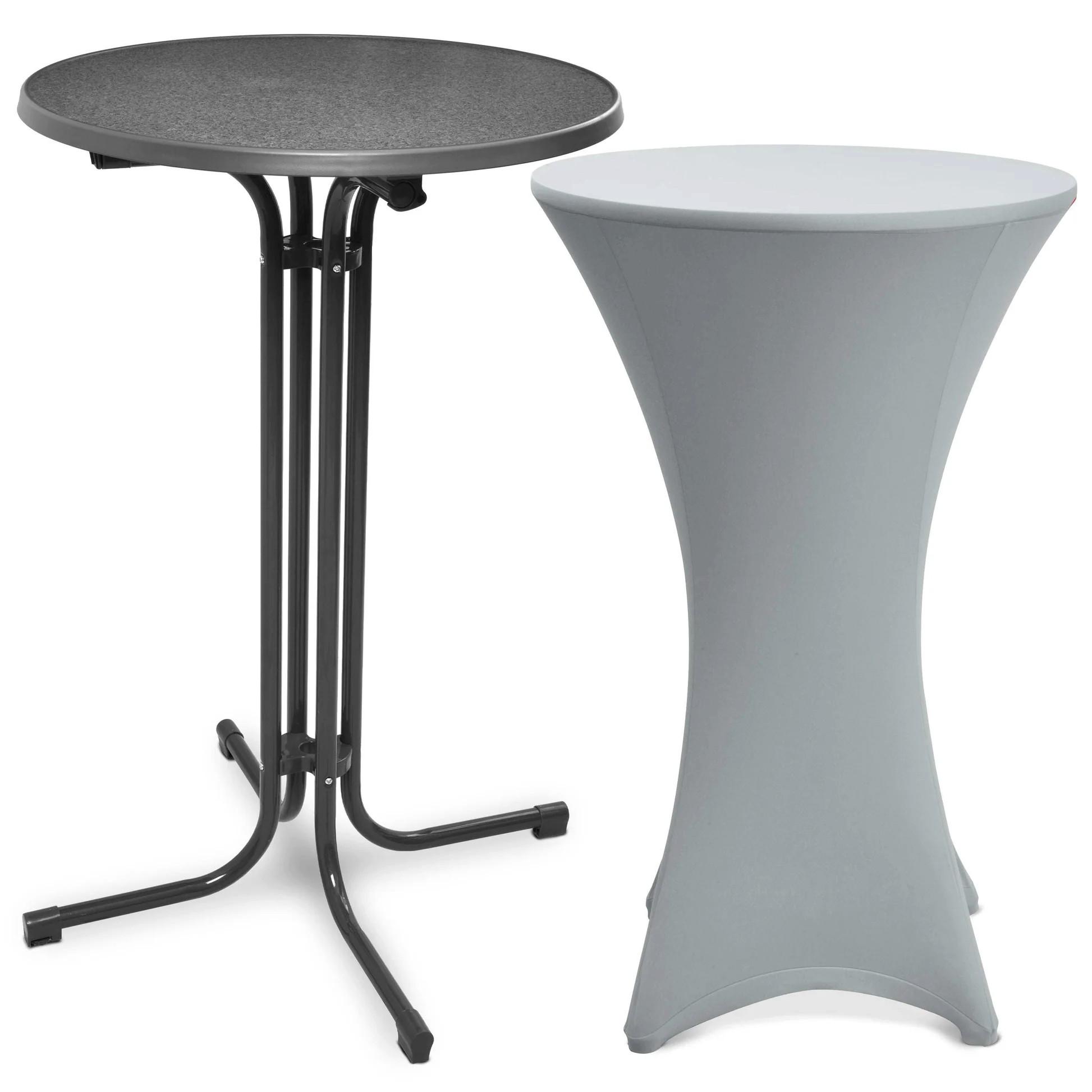 STEHTISCH Bellini Ø 70cm Grau mit Stella Stehtischhusse Ø 70cm Silber - Silberfarben, Metall (70/70/110cm) - Beautissu 