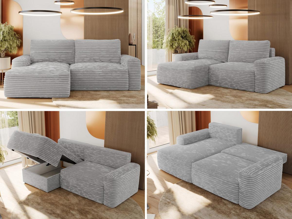 ECKSOFA BELLUNO L Grau Cord - Links - Schwarz/Grau, Textil (144/233cm) - MKS
