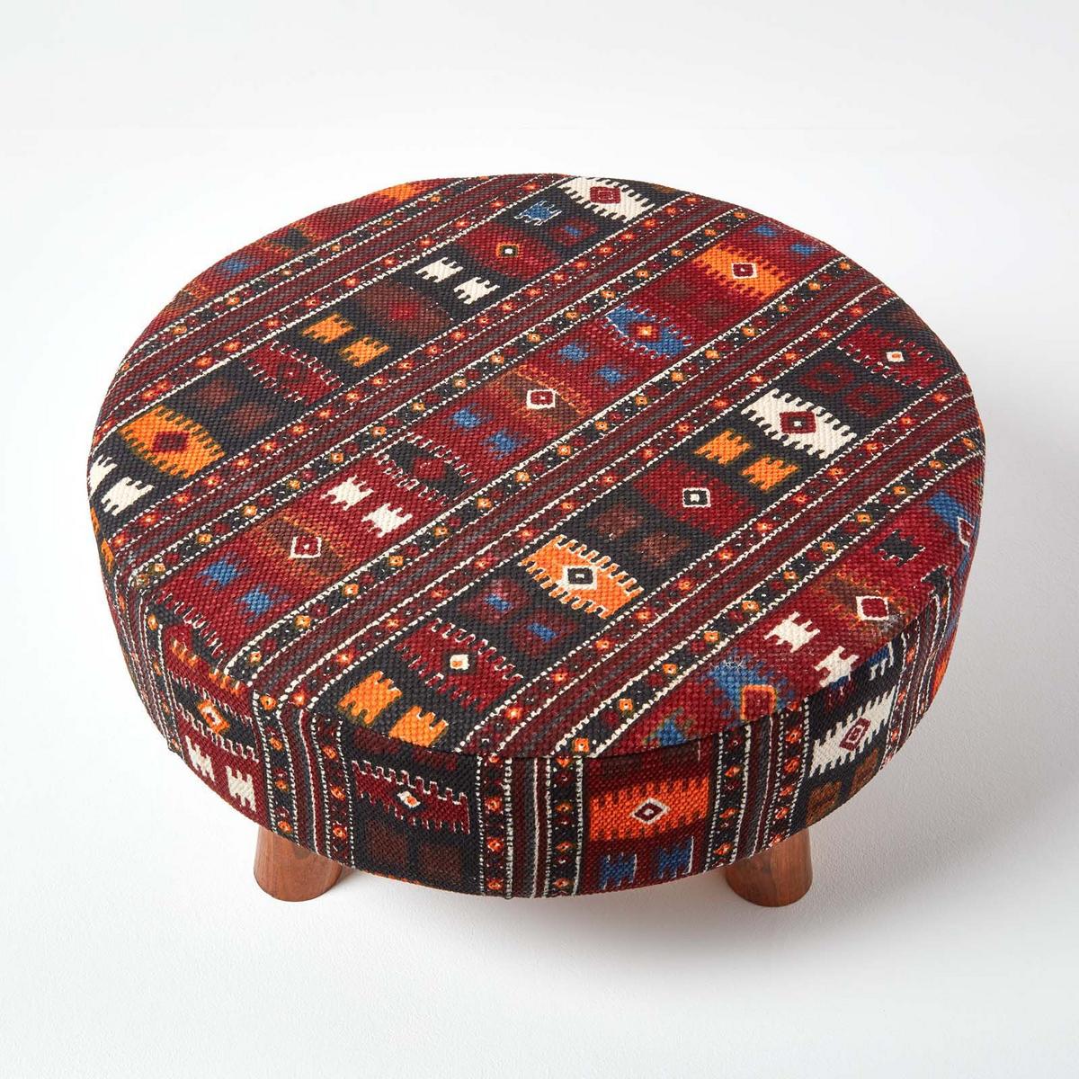SITZHOCKER rund mit Kelim-Muster, 62/62/30 cm - Rot, Textil (62/30/62cm) - Homescapes