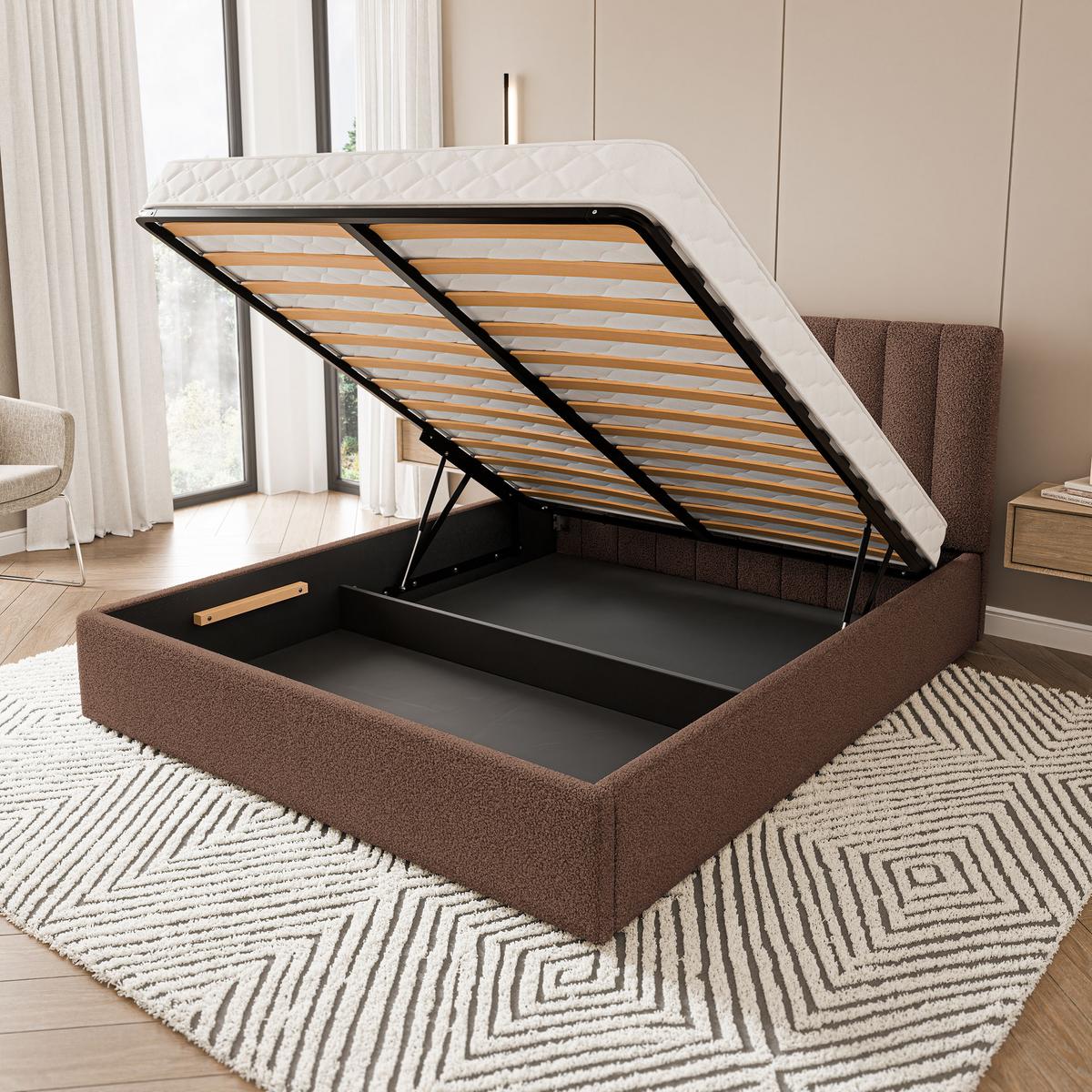 POLSTERBETT DEMERA Q 200x200 cm mit Bettkästen - Braun - Braun, Holz (200/200cm) - MASSENO