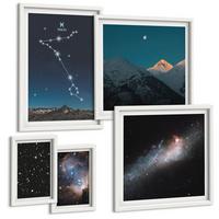 BILDER SET 5er Set - 50x50 cm & 20x30 cm & 40x60 cm Weißer Rahmen - Kosmische Landschaften der Fische-Berge - Weiß, Kunststoff (40/60cm) - TULUP