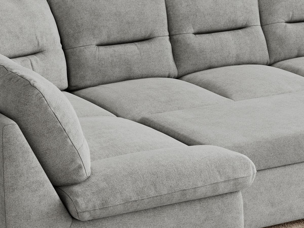 WOHNLANDSCHAFT COMODO U Hellgrau Struktur - Silberfarben/Hellgrau, Textil/Metall (340/93/206cm) - MKS