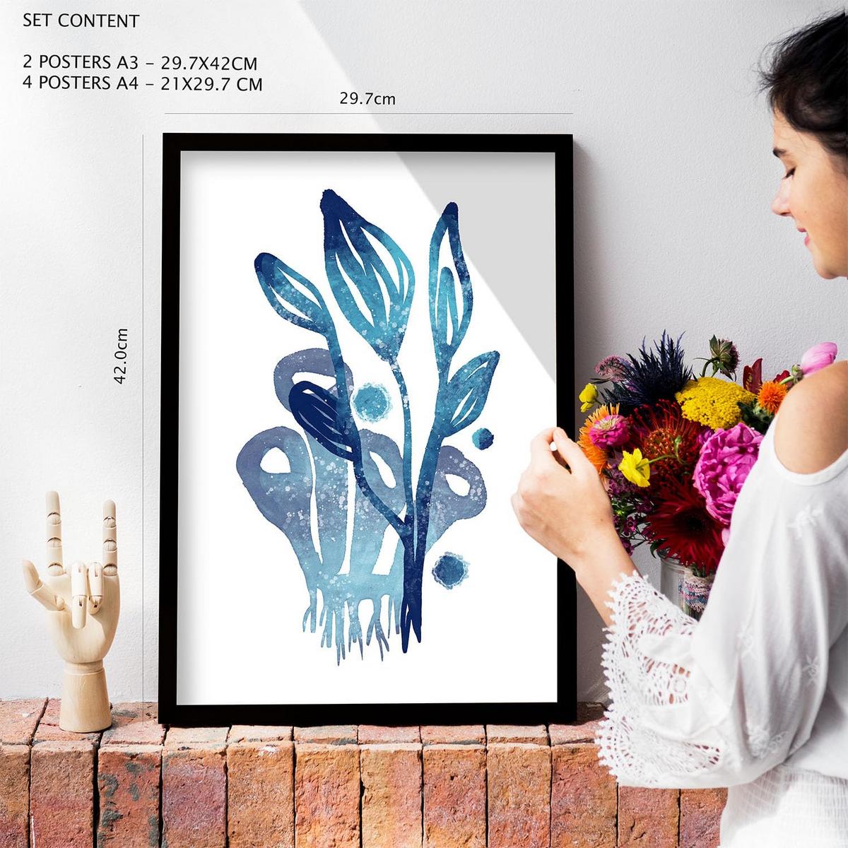 POSTER Set Mit 6 Immer Noch Natur In Blume Zusammenfassung Ästhetische Dekorative Gemälde Für Ihr Wohnzimmer Zuhause A3 & A4 Schwarzer Rahmen - Schwarz, Papier (29/3cm) - Nacnic