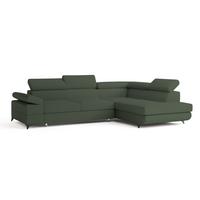 ECKSOFA FAVIEN R-S Grün Boucle-Stoff mit Schlaffunktion - Grün, Holz (257/190cm) - MASSENO