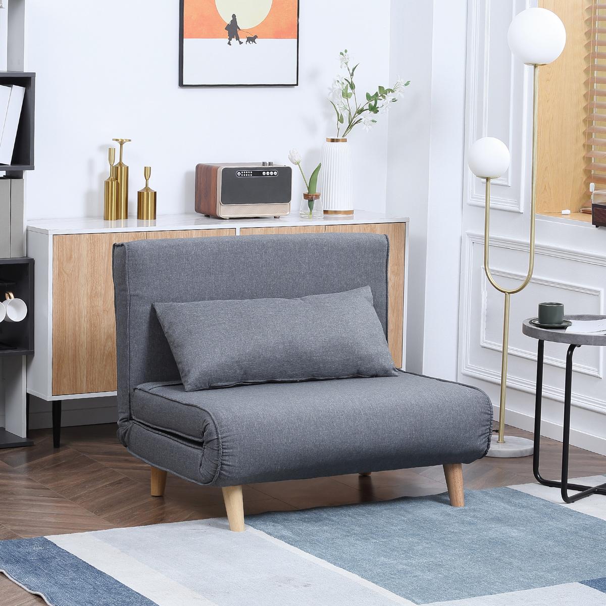 EINZELSOFA Sofabett Klappsofa verstellbar Rückenlehne nordisch skandinavisch - Naturfarben/Grau, Holz/Textil (78/80/94cm) - HOMCOM
