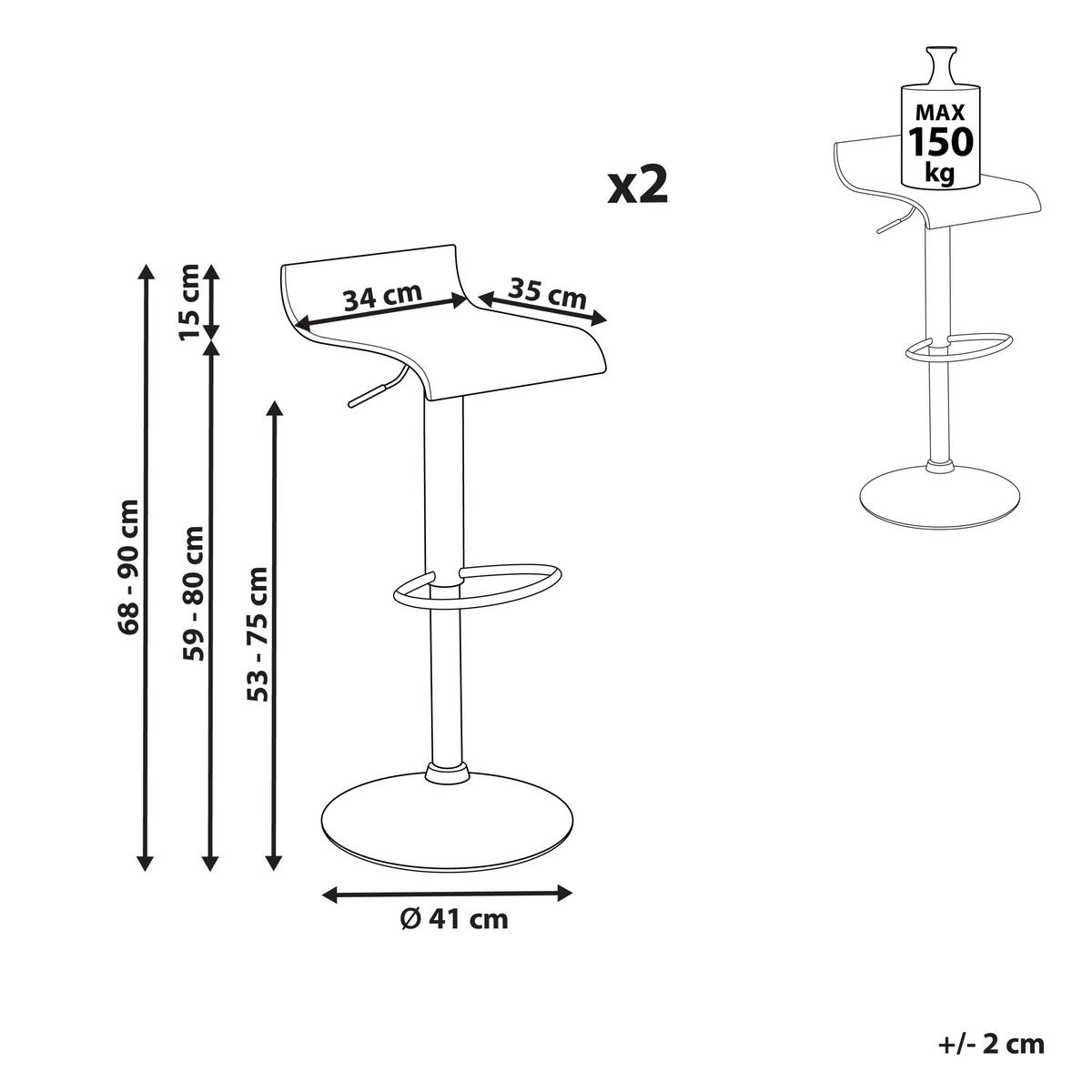 BARHOCKER 2er-Set weiß höhenverstellbar Valencia - Silberfarben/Weiß, Holzwerkstoff (42/90/42cm) - Beliani