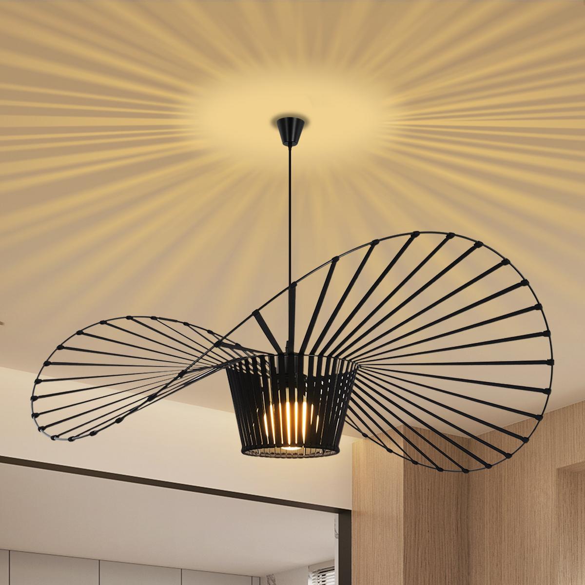PENDELLEUCHTE Strohhut 140/140/150 cm - Schwarz, Metall (140/140/150cm) - Nettlife