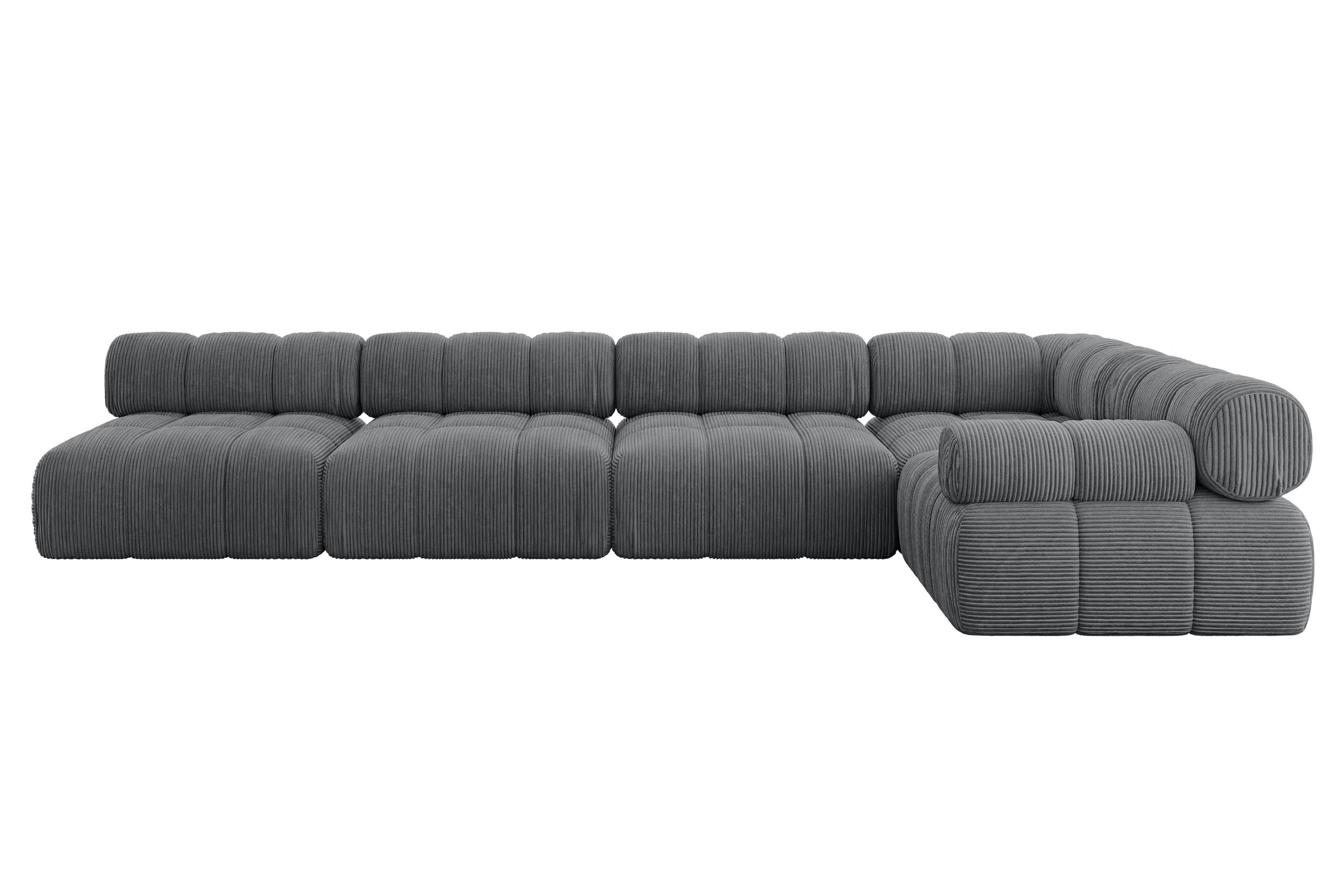 ECKSOFA modulares Sofa Mende-L3 - 380x190x70 cm Dunkelgrau Cord - Dunkelgrau, Holzwerkstoff/Textil (380/190cm) - ALTDECOR