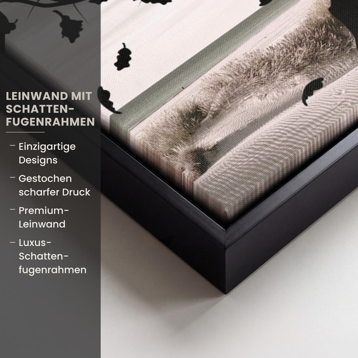 LEINWAND Bilder mit Rahmen - Strand - Meer - Menschen - Baum - Moderne Kunst - 70x50 - Hellgrau, Textil (70/50cm) - MuchoWow