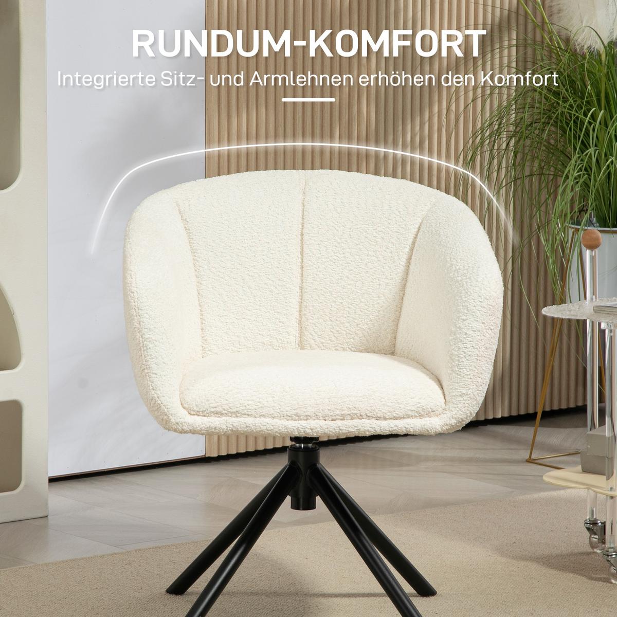 ARMLEHNENSTUHL Loungesessel mit Armlehne, 360° Drehfunktion, Leinenoptik, Cremeweiß - Creme, Kunststoff (58.5/78.5/59cm) - HOMCOM