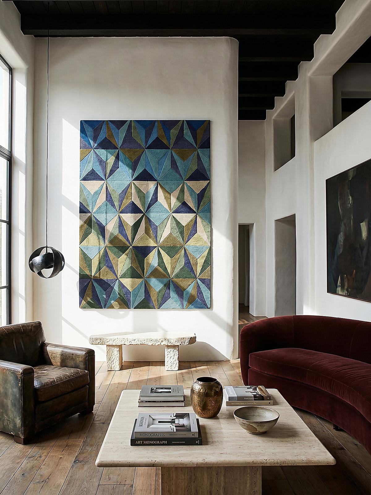 WOLLTEPPICH DERWENT, geometrisch, Florhöhe 10 mm, Blau-Grün, 160 x 230 cm - Blau, Textil (230/160cm) - KADIMA DESIGN