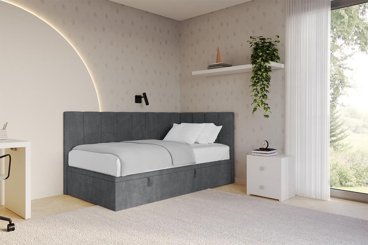 EINZELBETT Jugendbett mit Bettkasten Links, mit Matratze - LOVY 100x200 Dunkelgrau - Graphitfarben, Holzwerkstoff/Textil (100/200cm) - ALTDECOR
