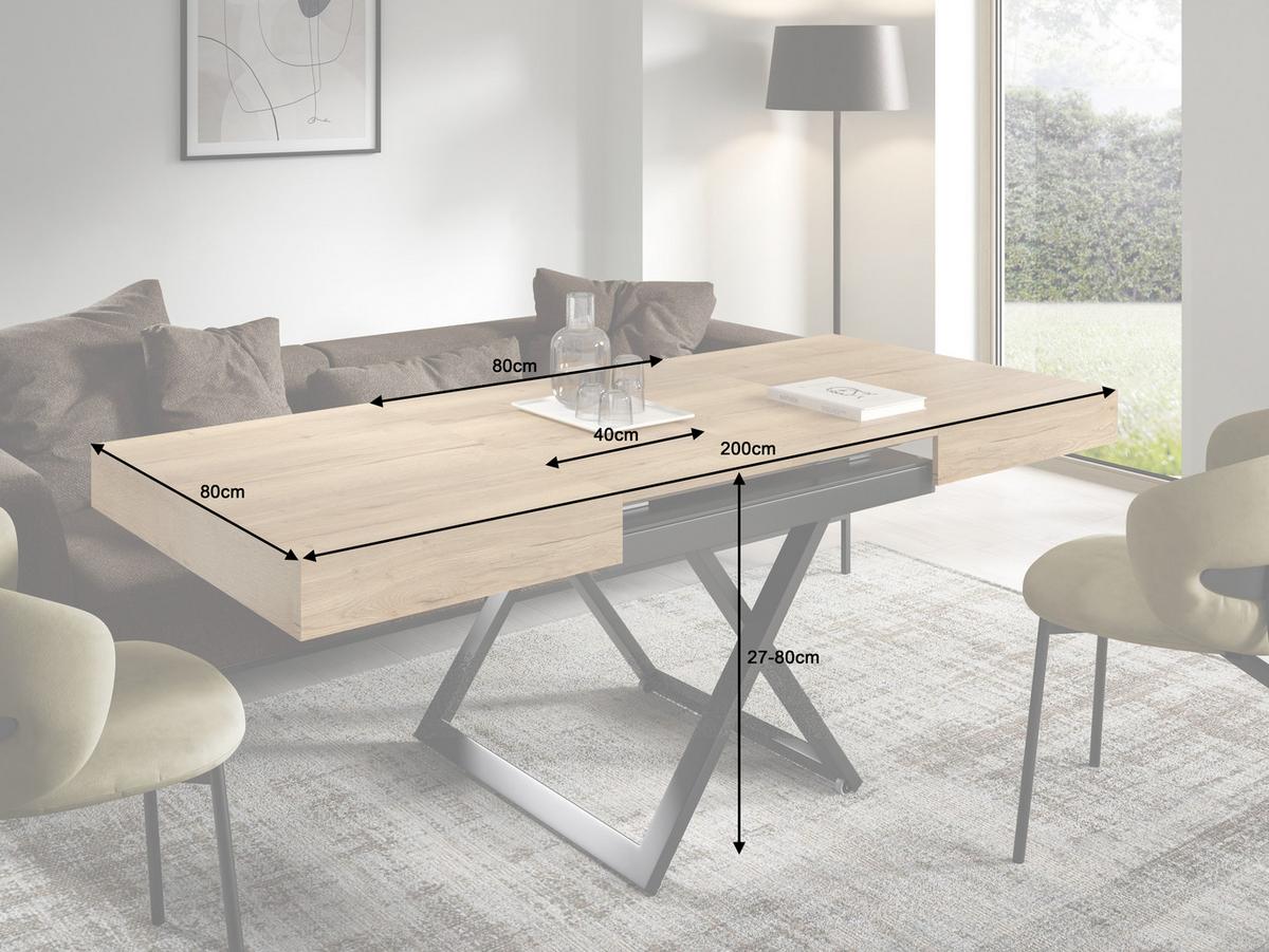 ESSTISCH UND COUCHTISCH IN EINEM Elano Halifax Eiche - Hellbraun/Schwarz, Holz/Metall (80/200/80cm) - S-Style Möbel