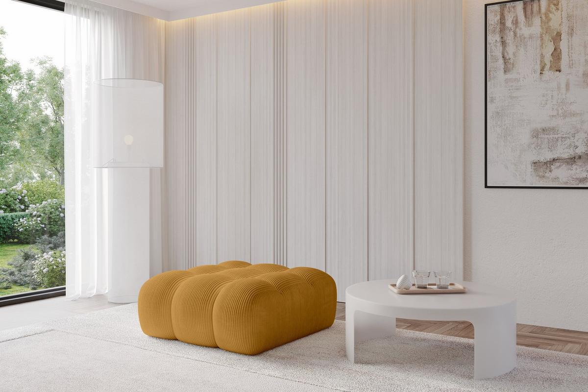 POUF OLEA-PUF 91x87x44 cm Senfgelb Cord Modular Sitzhocker - Dunkelgelb/Schwarz, Holzwerkstoff/Kunststoff (91/44/87cm) - ALTDECOR
