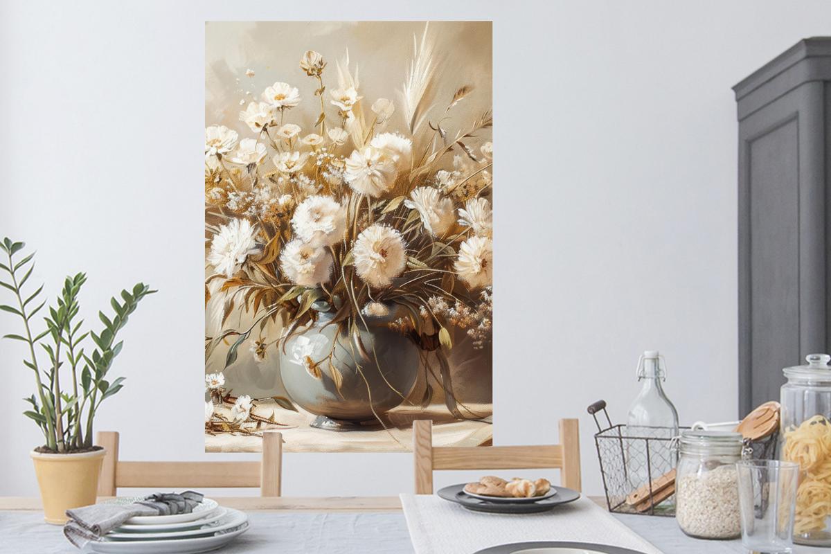 WANDTATTOO Blumen - Vase - Stilleben - Beige Wandaufkleber 80x120 cm - Creme, Kunststoff (80/120/0.1cm) - MuchoWow