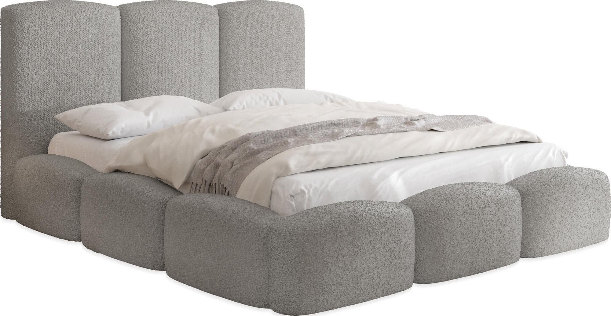 POLSTERBETT Harmony mit Bettkasten, Grau Boucle 120x200 cm - Birkefarben/Hellgrau, Holzwerkstoff/Kunststoff (120/200cm) - WFL GROUP