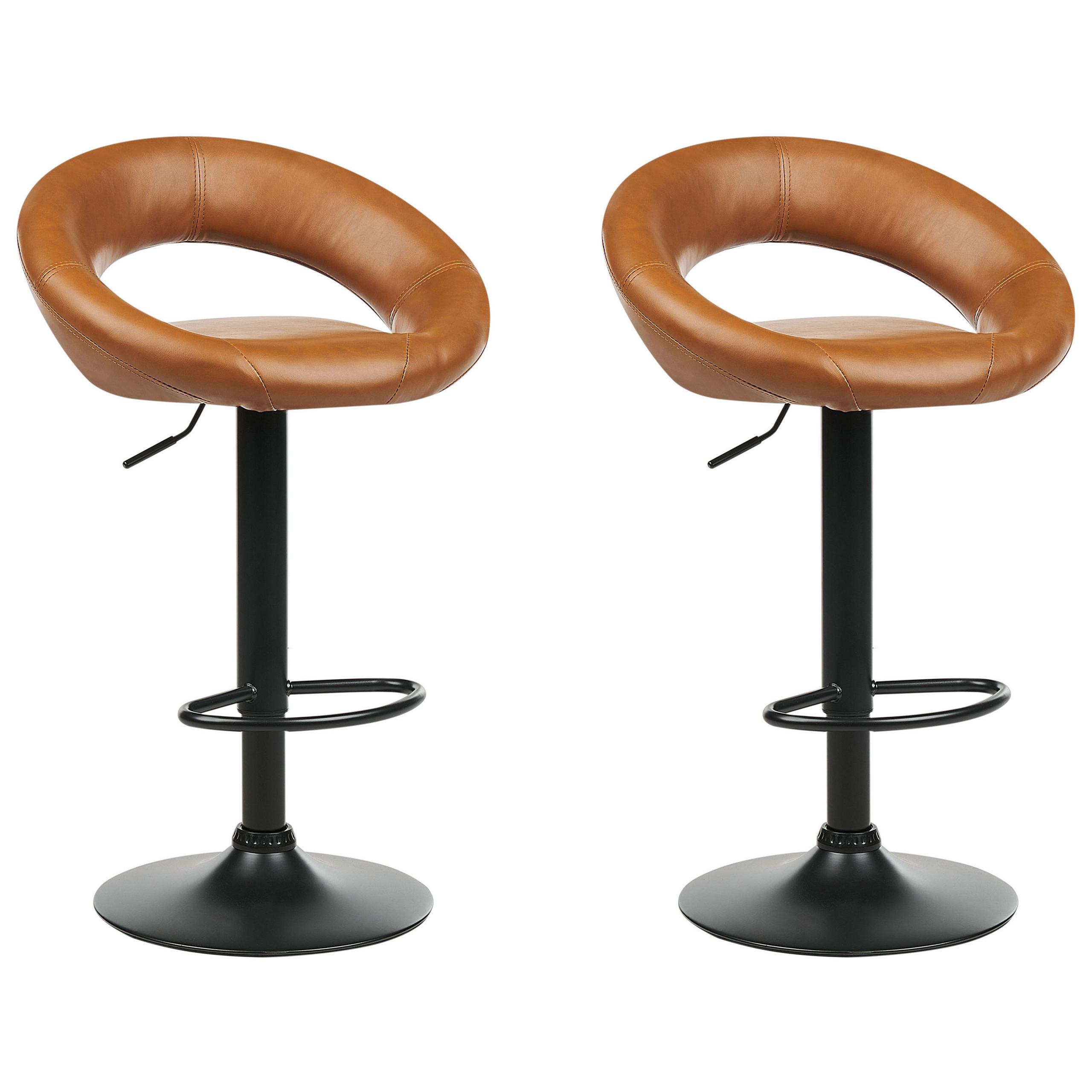 BARHOCKER 2er-Set Kunstleder goldbraun/schwarz höhenverstellbar Peoria - Schwarz/Braun, Kunststoff (53/79/48cm) - Beliani