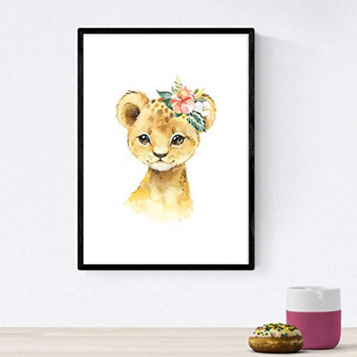 POSTER Set mit 4 Leon AlpacaKaninchen und Kuh A4 Schwarzer Rahmen - Schwarz, Papier (29.7/3cm) - Nacnic